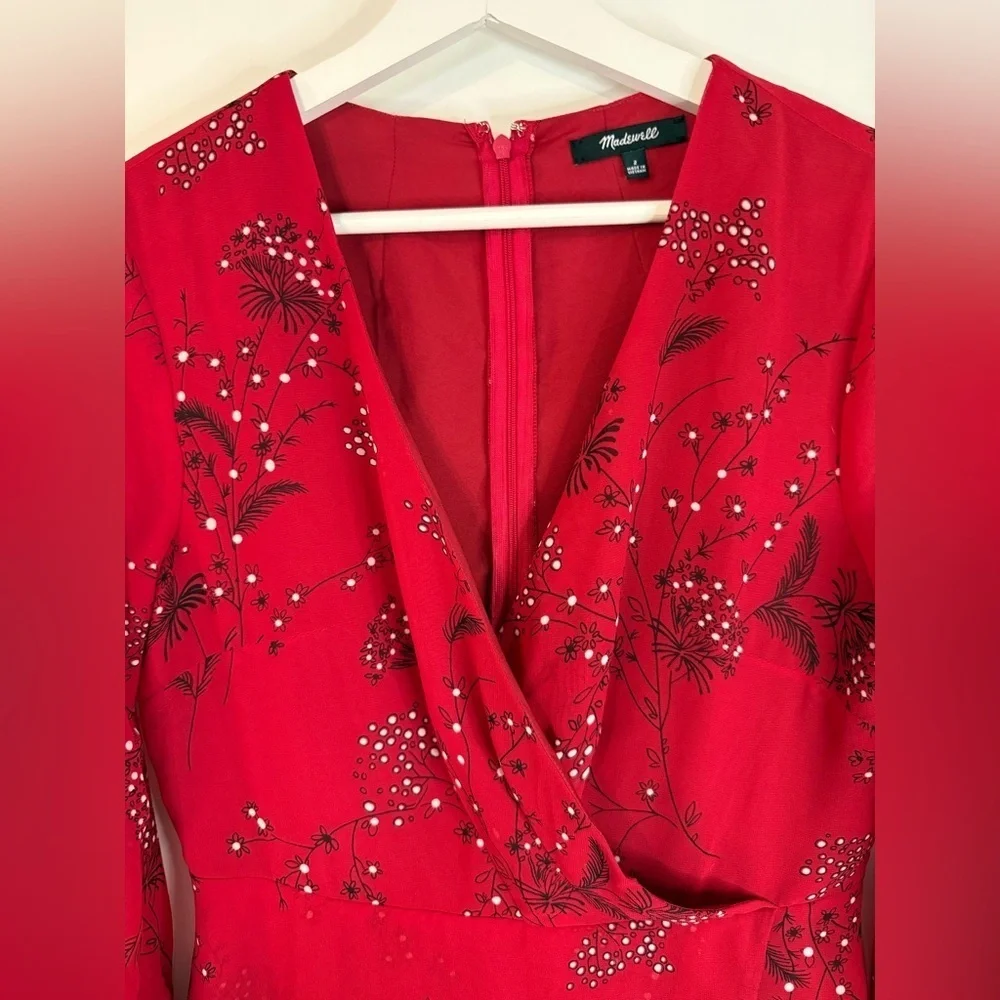 Madewell Women’s Red Windswept Floral Hazelwood Wrap-Front Mini Dress - Size 2 - Picture 3 of 10